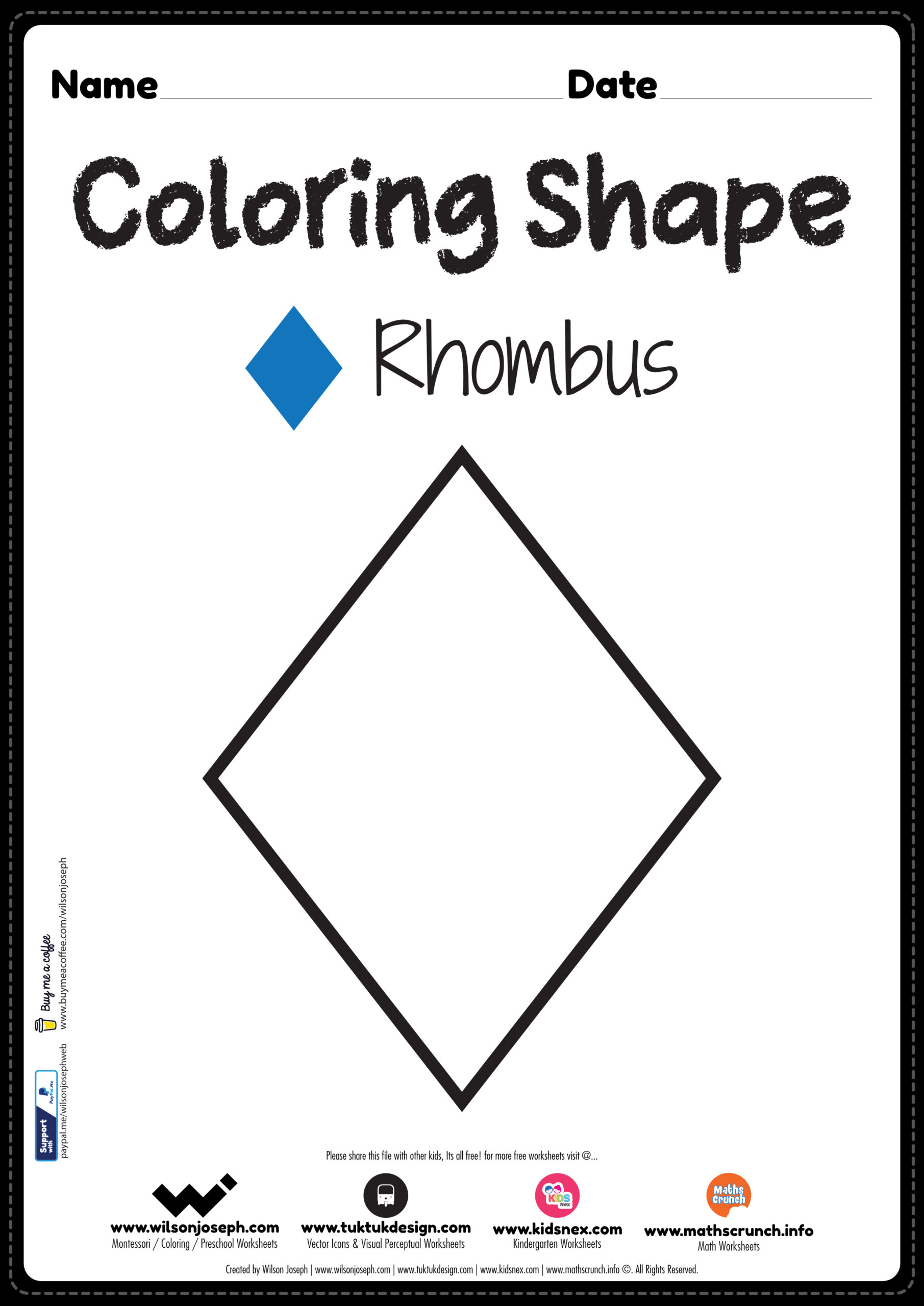 Rhombus Coloring Page - Free Printable PDF for Kindergarten