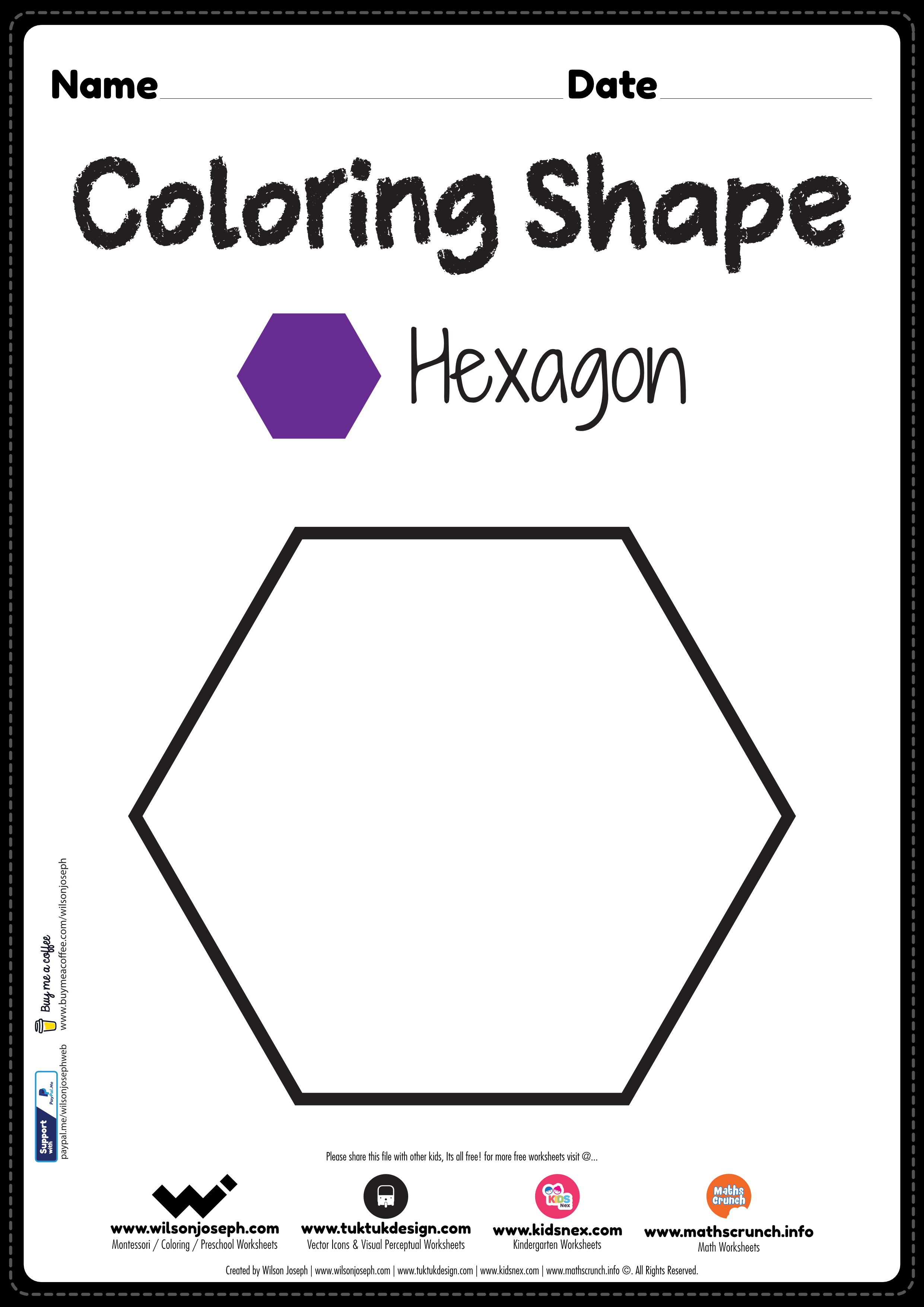hexagon shape activity sheets for school children hexagon tracing