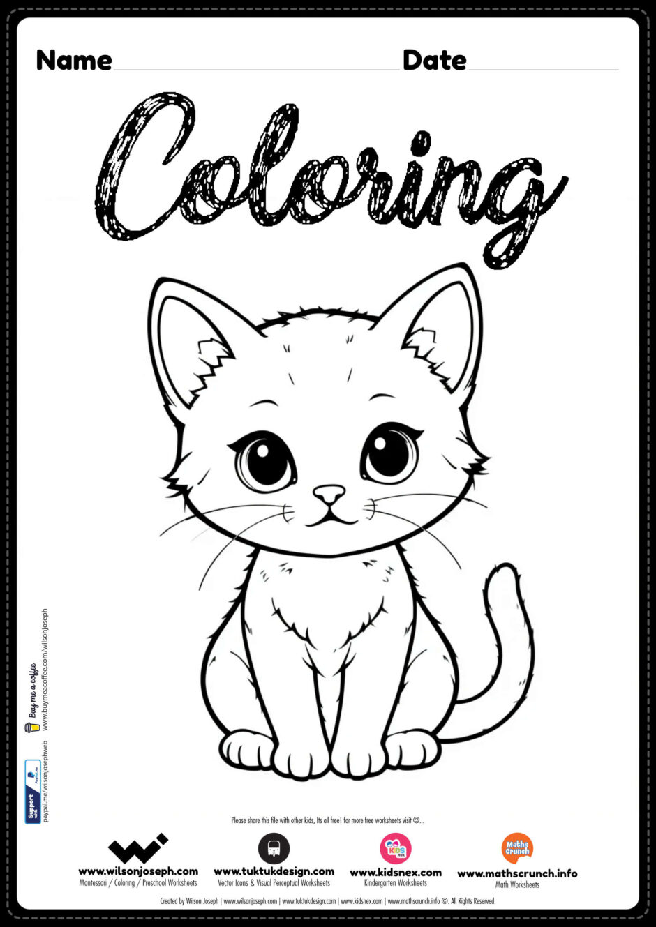 Cute cat Coloring Page for kids