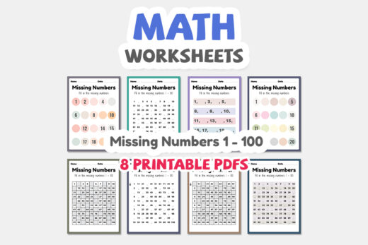 Maths worksheets, missing numbers 1 to 100 printable sheet for preschool and kindergarten kids